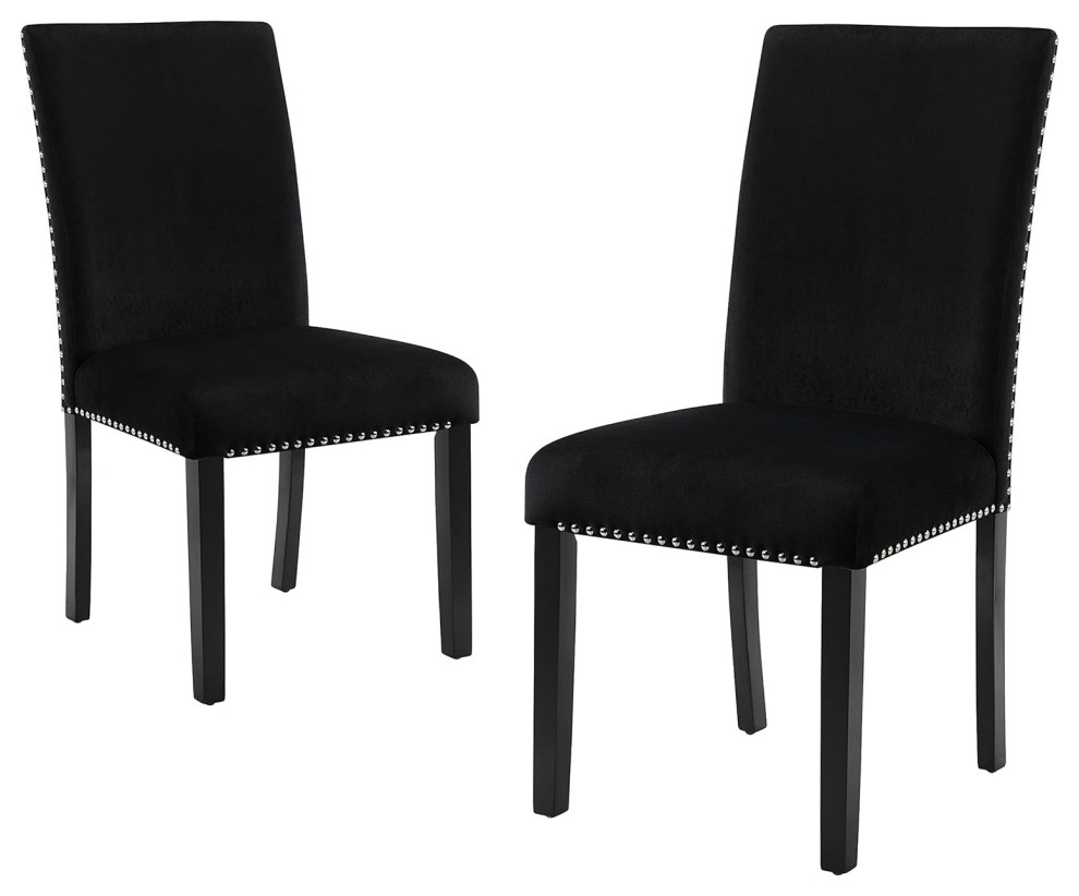 Set of 2 Black Velvet Upholstered Dining Chairs, Elegant Accent Seating