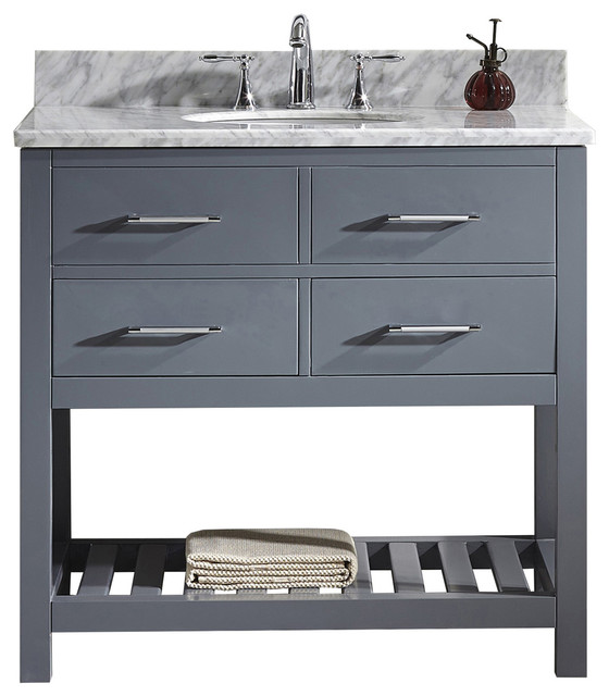 Caroline Estate 36" Single Vanity in Gray with Marble Top and Round Sink