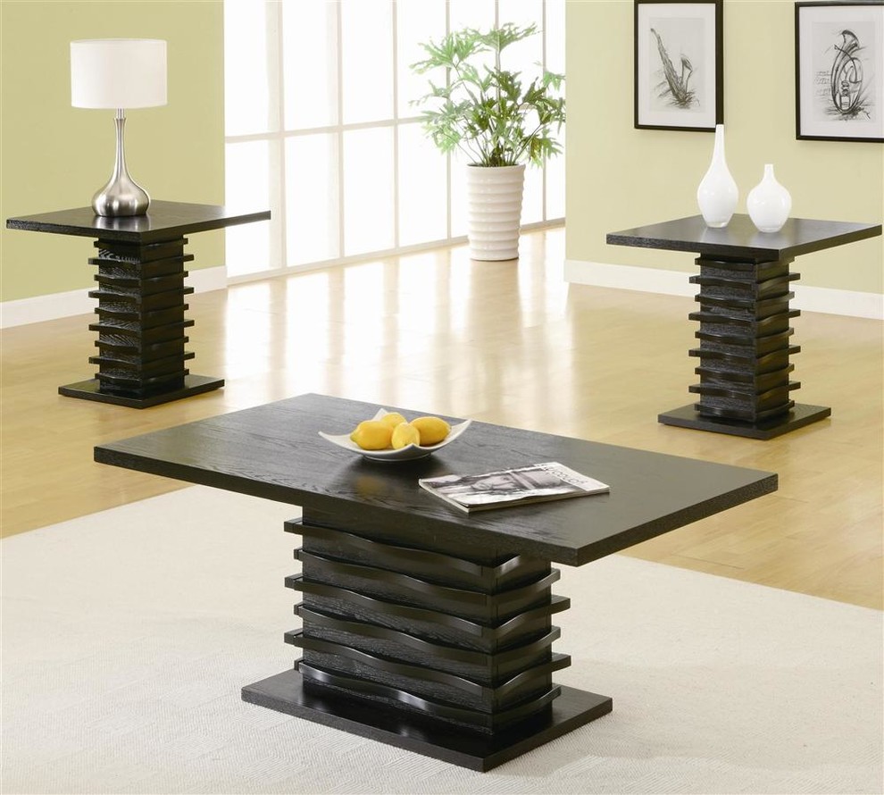 3-Pc Occasional Table Set in Stark Black Fini