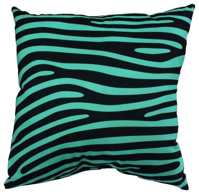 Zebra Print Decorative Pillow, 16x16, Teal/Black