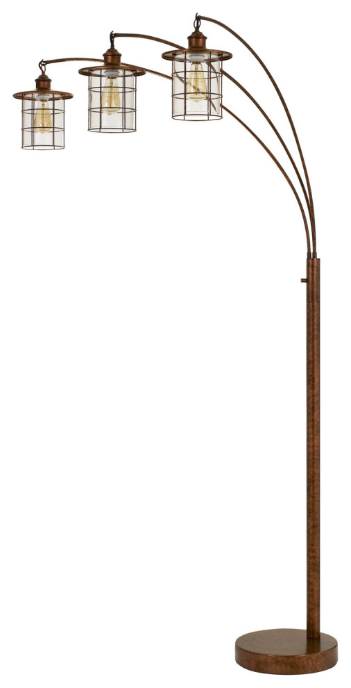 Silverton Arc Floor Lamp With Glass Shades, Edison Bulbs Included, Rust