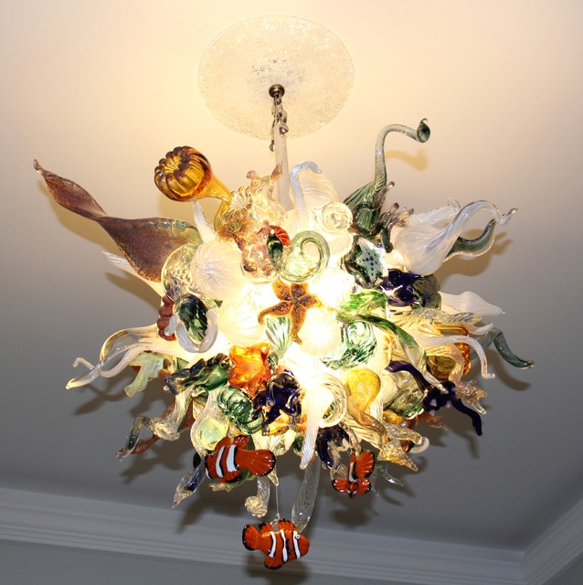 Blown Glass Chandelier Art Lighting C Reef Blown Glass Chandelier Art Lighting C Reef Beach Style