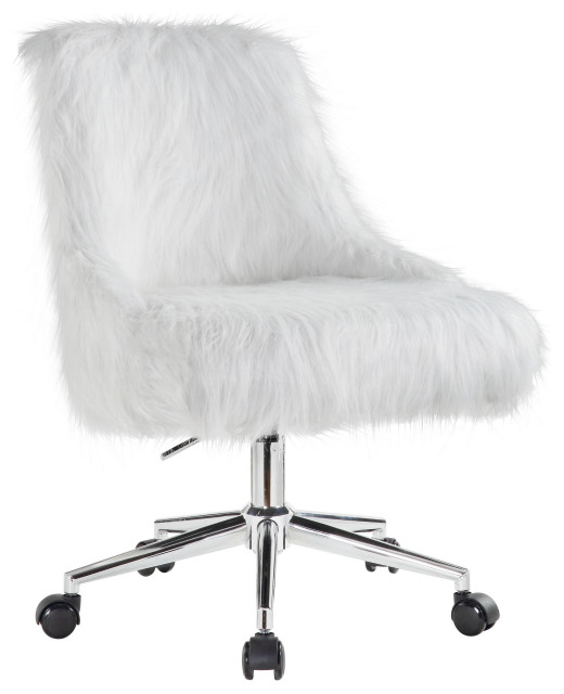 Of00122, Office Chair, White Faux Fur and Chrome Finish, Arundell II
