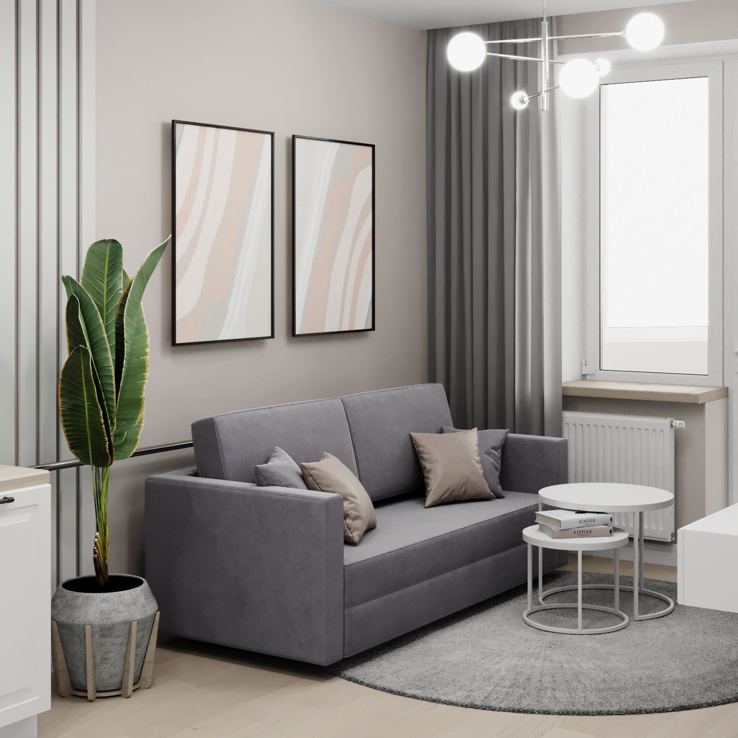 Кухня-гостиная 18 кв. м. в скандинавском стиле