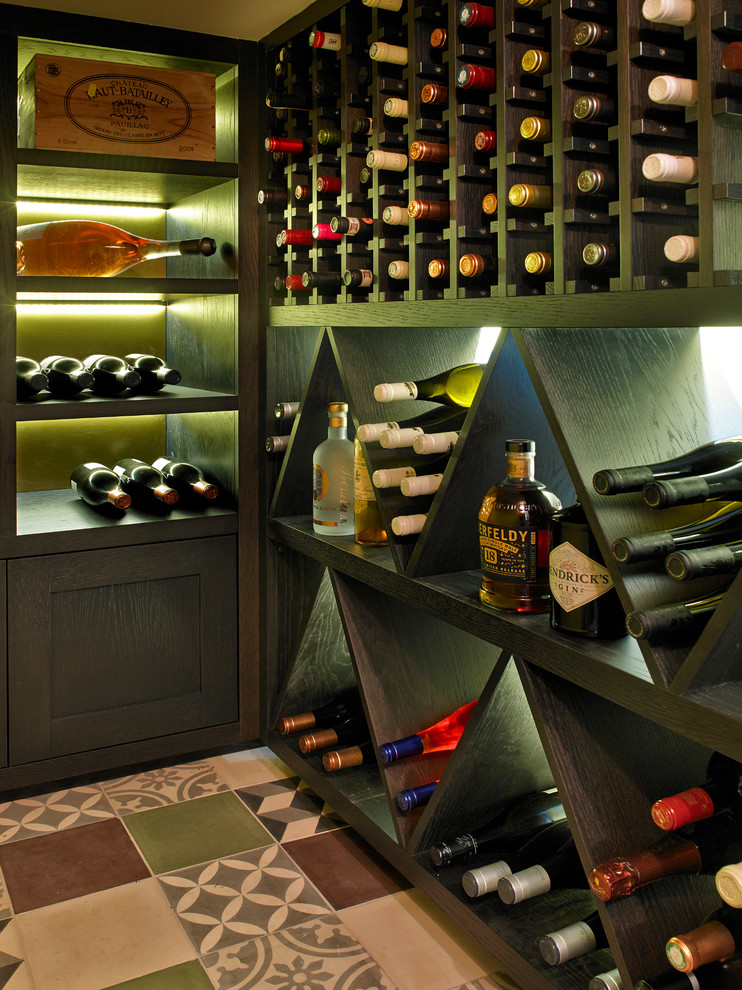 Photo of a transitional wine cellar in London.