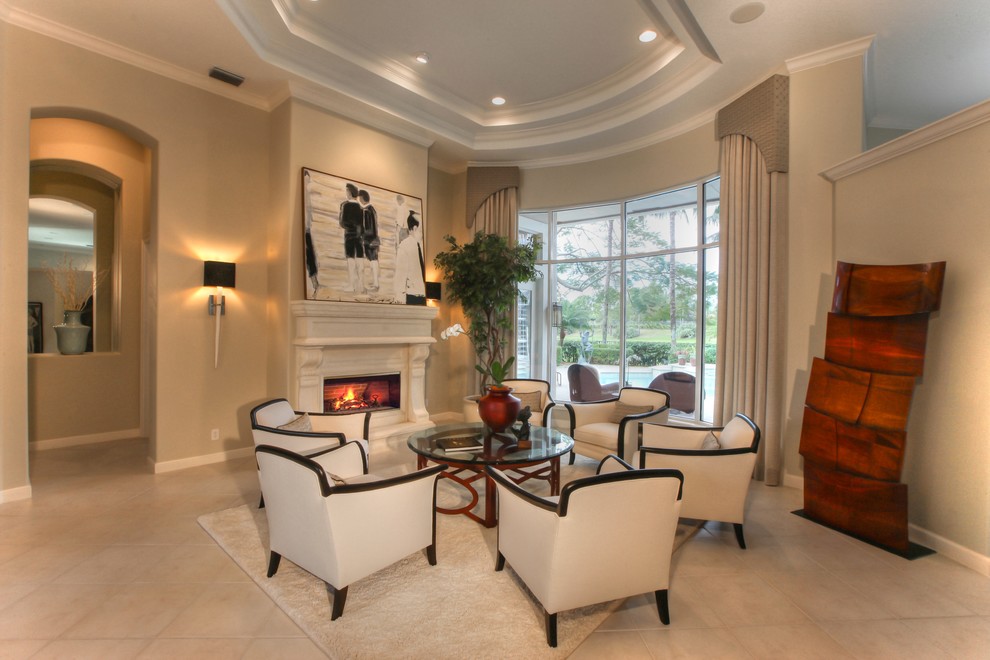 Traditional living room in Miami with beige walls.