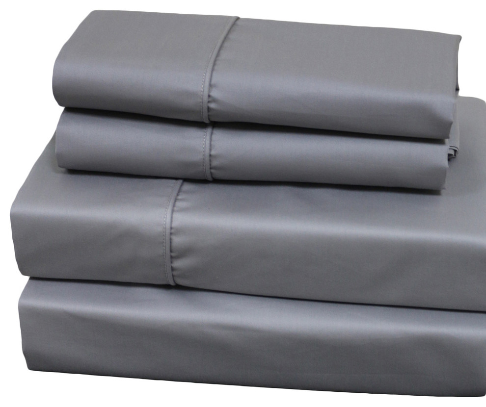 650TC Wrinkle-Free Solid Cotton Blend Sheet Set, Gray, Split King