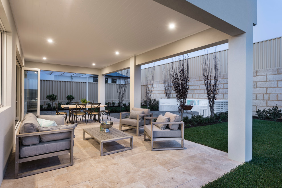 Inspiration for a contemporary patio in Perth with tile and a roof extension.