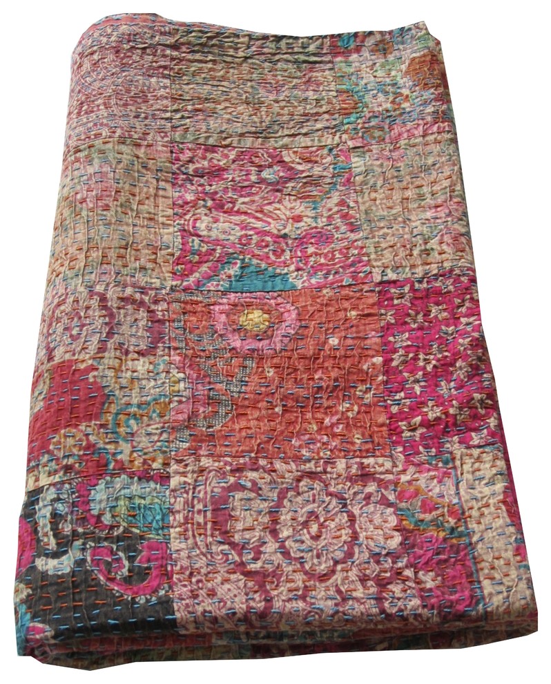 Indian Kantha Quilt. Pink/Multi Asian Quilts And Quilt Sets