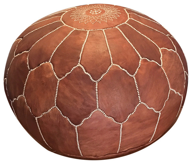 Arch Shell, Moroccan Pouf Ottoman Leather, Un-Stuffed, Rustic Brown