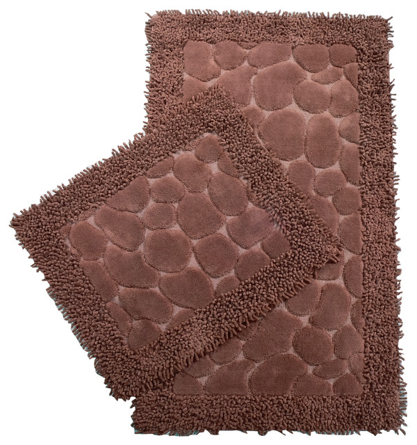 Chiara Rose Soft Turkish Cotton Bath Mat 2 Piece Set Brown