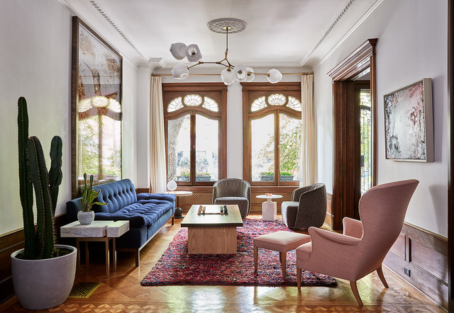 Park Slope Limestone transitional-living-room
