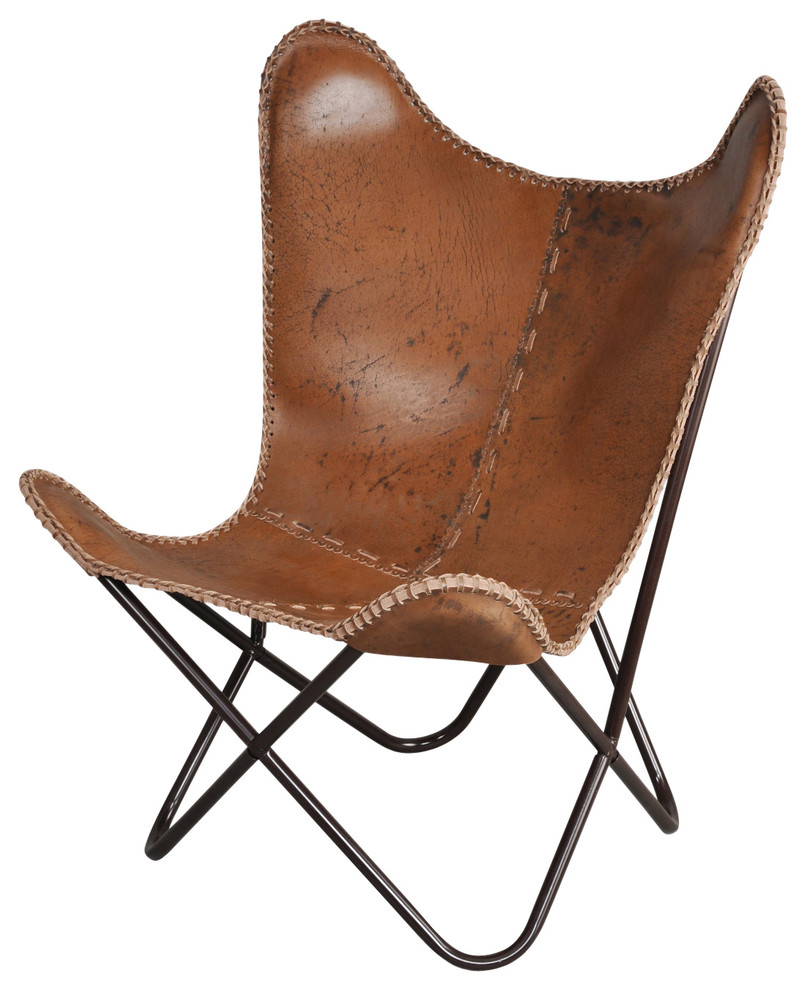 Anti Brown Leather Butterfly Chair