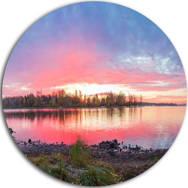 Beautiful Fall Sunrise Over River, Landscape Round Wall Art ...