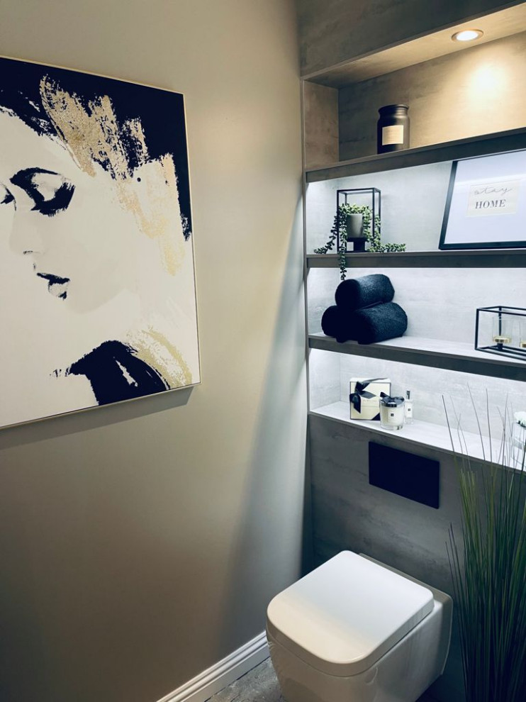 Kleine Moderne Gästetoilette mit Laminat-Waschtisch und schwebendem Waschtisch in Glasgow