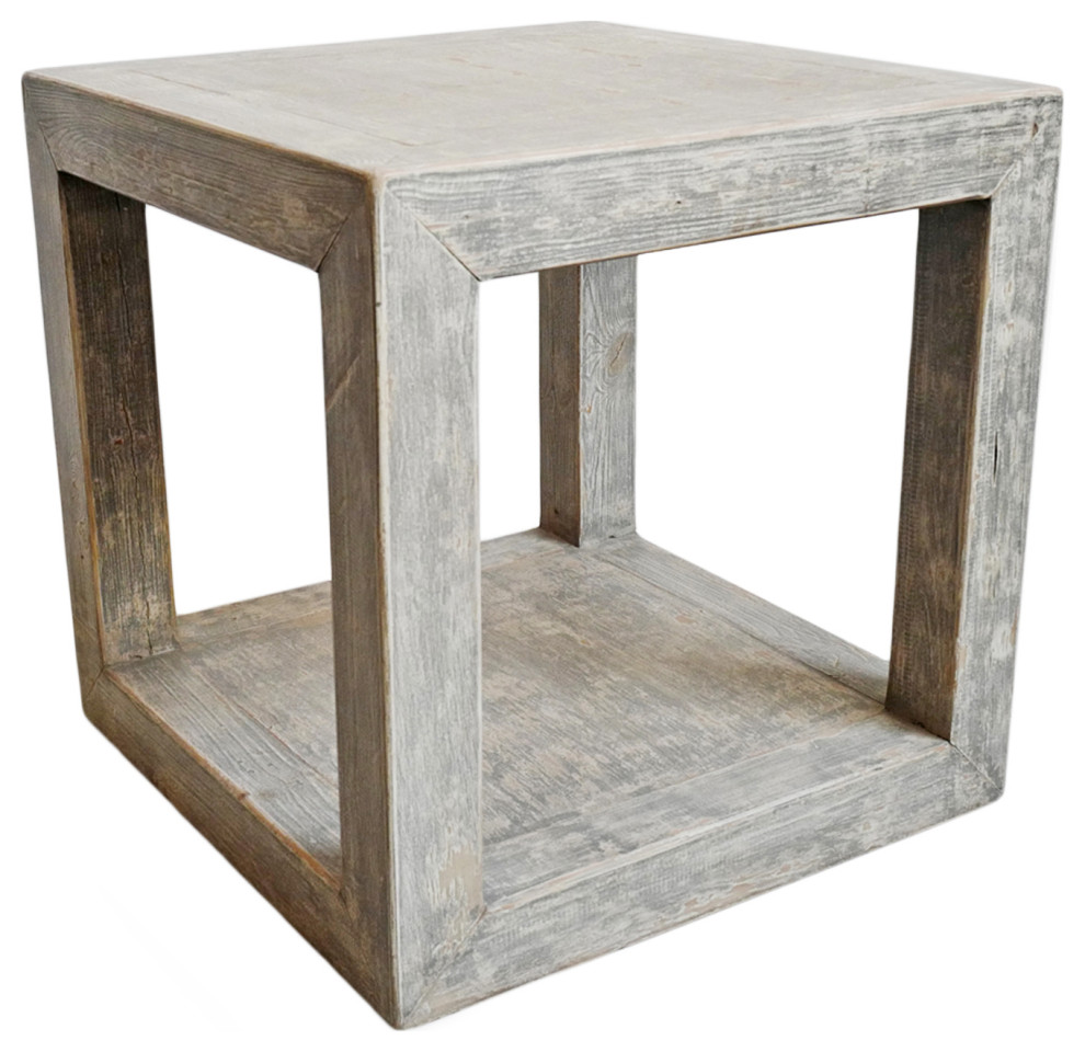 Farmhouse Grey Washed Box Side Table Farmhouse Side Tables And End