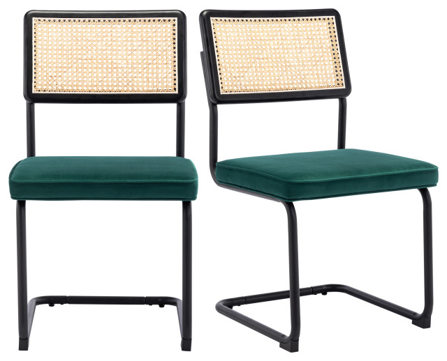 Bauhaus Cantilevered Cane Side Chairs Set of 2 Tropical Dining