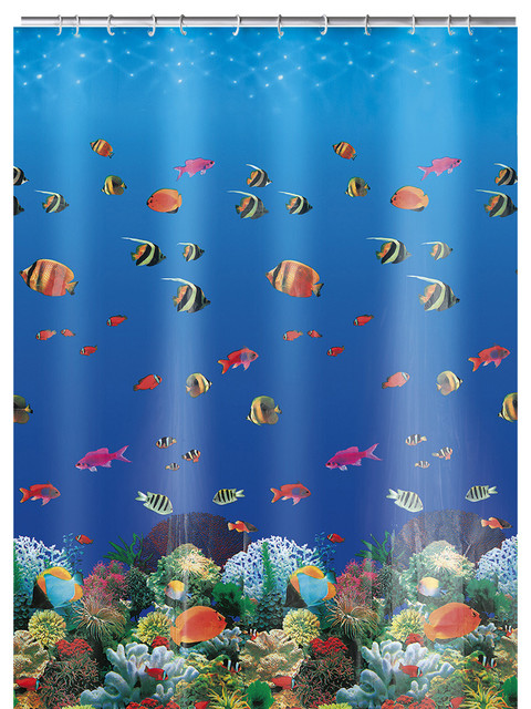 Reef Non Toxic Peva Shower Curtain, Shower Curtain Tropical Fish