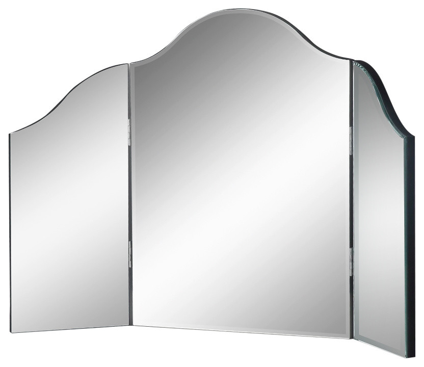 Verina Frameless Modern Contemporary Trifold Tabletop Vanity Mirror, No Color Contemporary