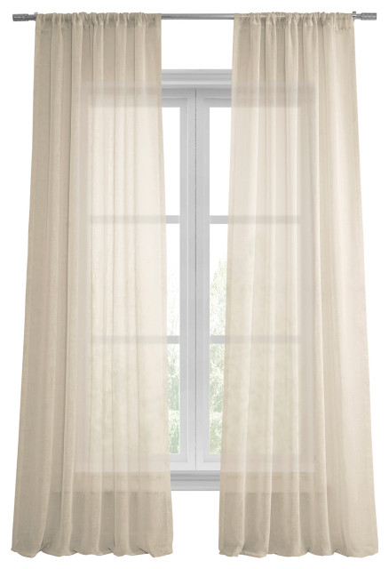 Solid FauxLinen Sheer Curtain, Single Panel, Cotton Seed, 50"x120"