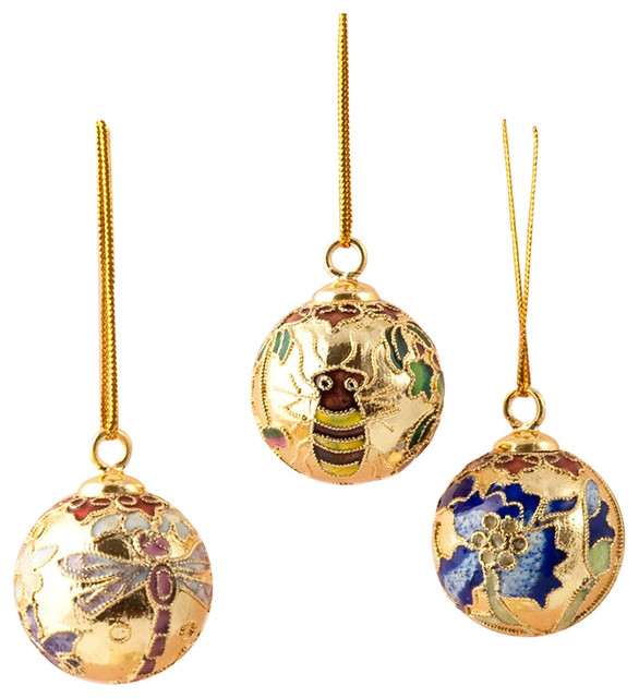 Cloisonne Ball Ornament 12Piece Set, Small Traditional Christmas