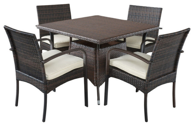 Gdf Studio 5 Piece Carmela Outdoor Multibrown Pe Wicker Square Dining Set Tropical Outdoor Dining Sets By Gdfstudio