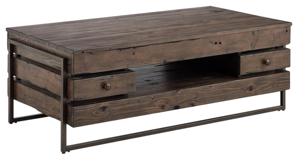 Kirkwood Rustic Dark Whiskey Reclaimed Wood Rectangular Coffee Table