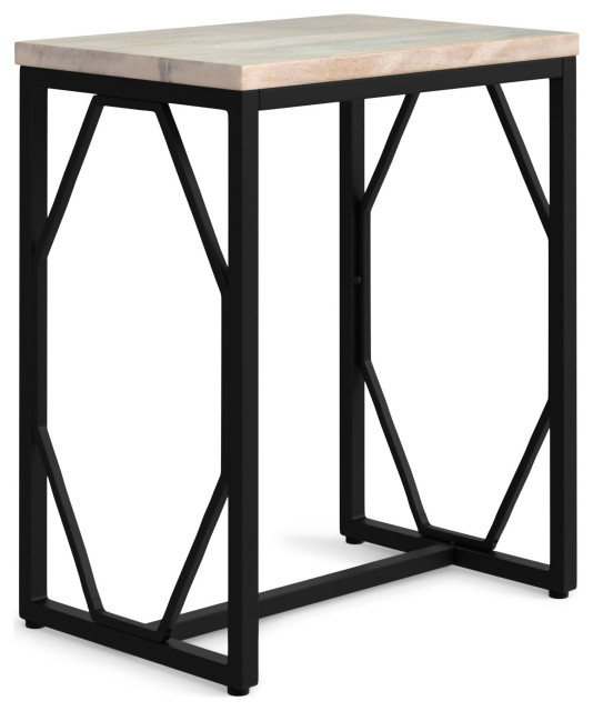 Selma Metal and Wood Accent Table, White Wash Industrial Side