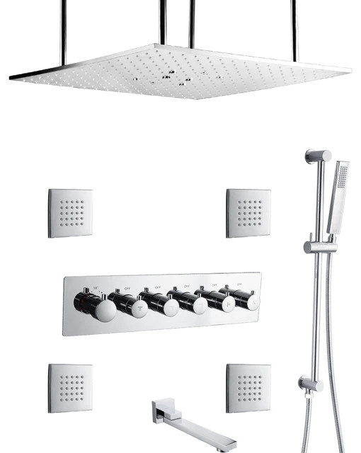 Mount Rainfall Shower System With Hand Shower and Jetted Body Sprays