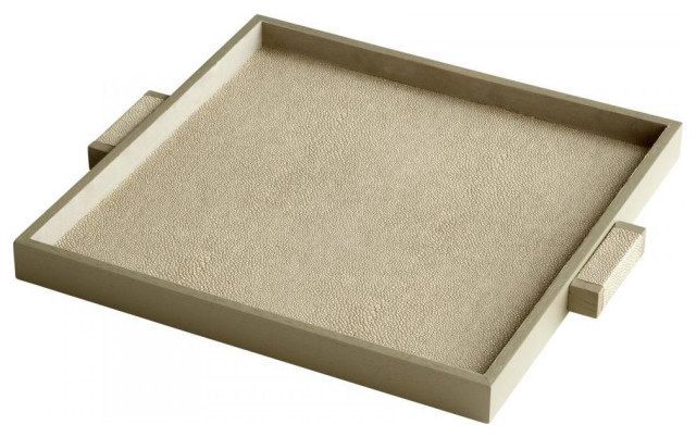 Shagreen Brooklyn 18" Wide Leather and Wood Tray
