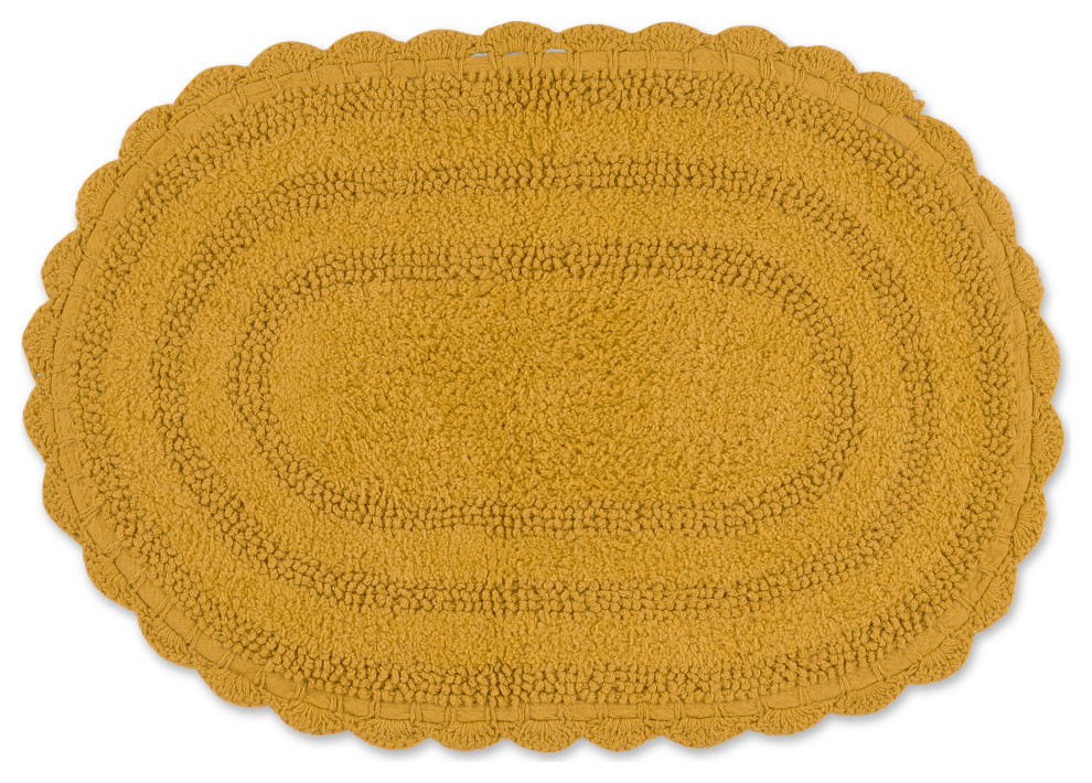 Honey Gold Small Oval Crochet Bath Mat Contemporary Bath Mats by