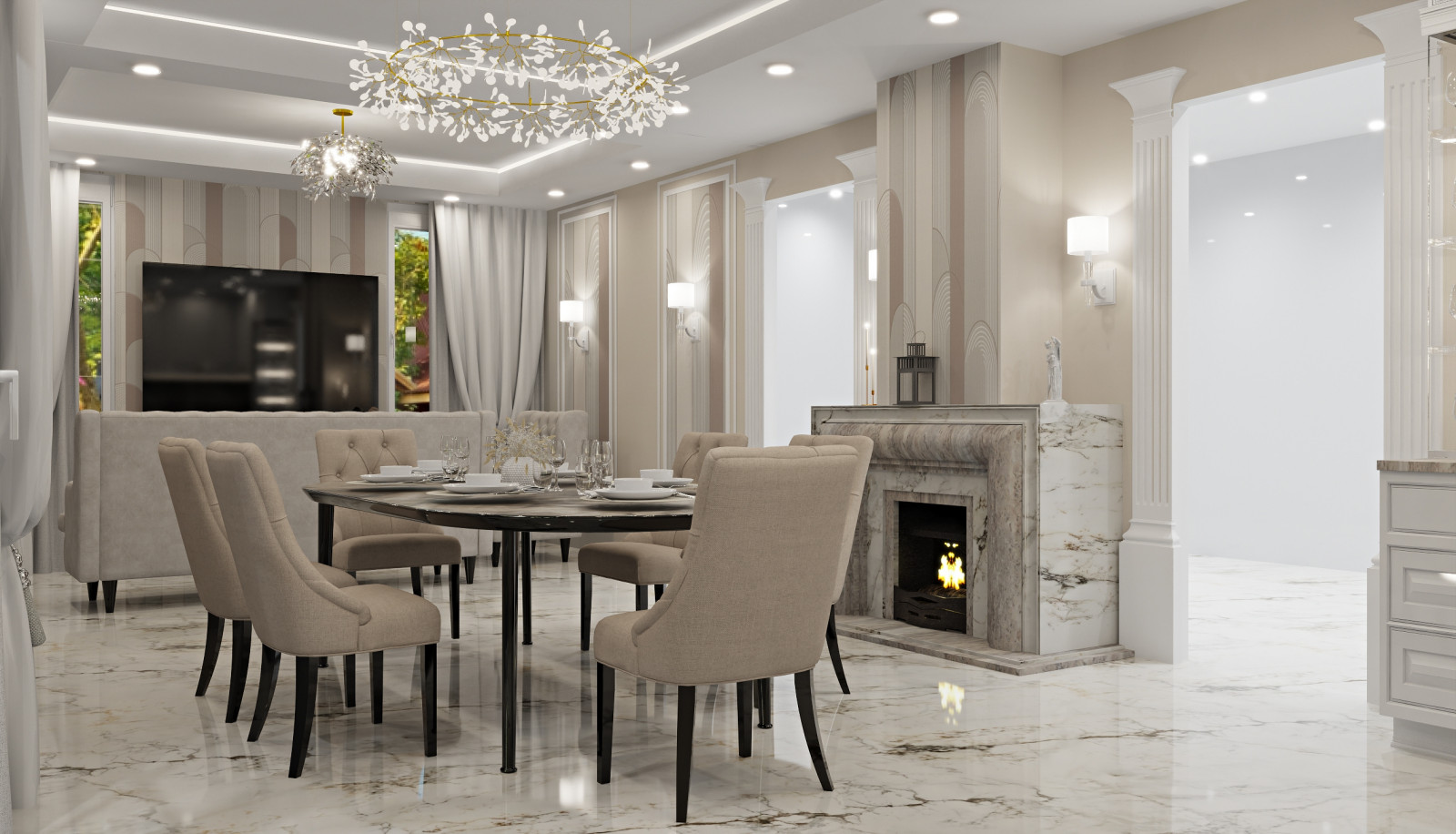 Проект кухни-гостиной и мастер ванной в частном доме