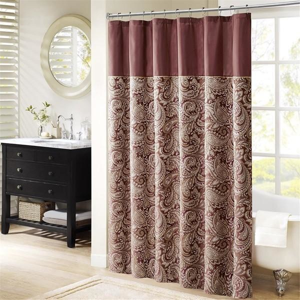 Madison Park Polyester Jacquard Shower, Cranberry Colored Shower Curtain