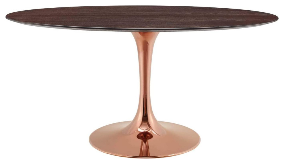Modern Dining Table, Rose Gold Pedestal Base With Oval Shaped Top