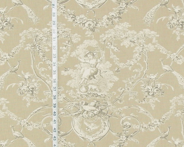 Brown Tan Toile Fabric French Country De Jouy Neutral Traditional