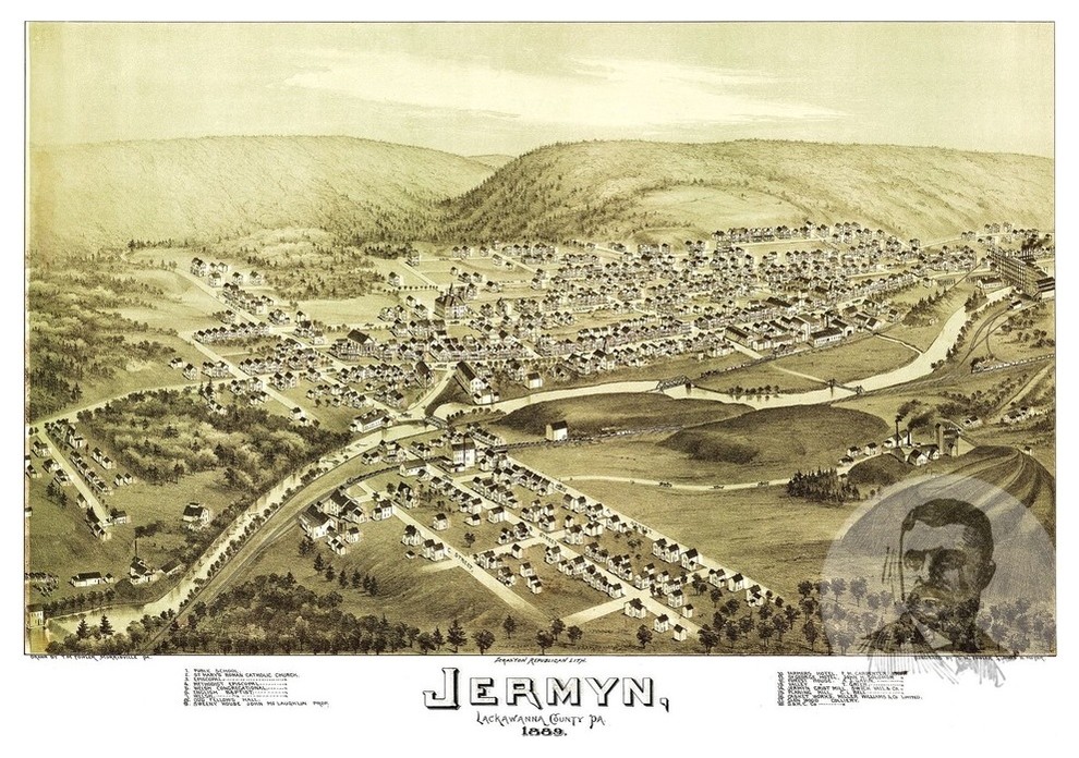 Old Map of Jermyn Pennsylvania 1889, Vintage Map Art Print, 12"x18