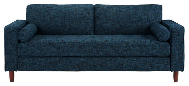 Modern Contemporary Linen 3 Seat Sofa Bolster Pillows