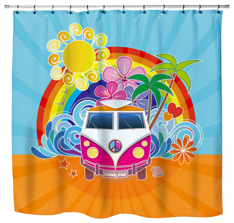 Eco Friendly "Peace Bus" Beach Themed Shower Curtain