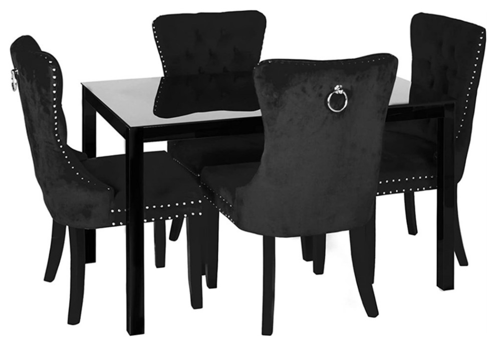 Better Home Products Lisa Glass Dining Table Set for 4 with Black