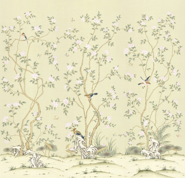 mural for wallpaper bedroom Wallpaper  Asian Triptych  by Lantilly Mural    Chinoiserie Wall