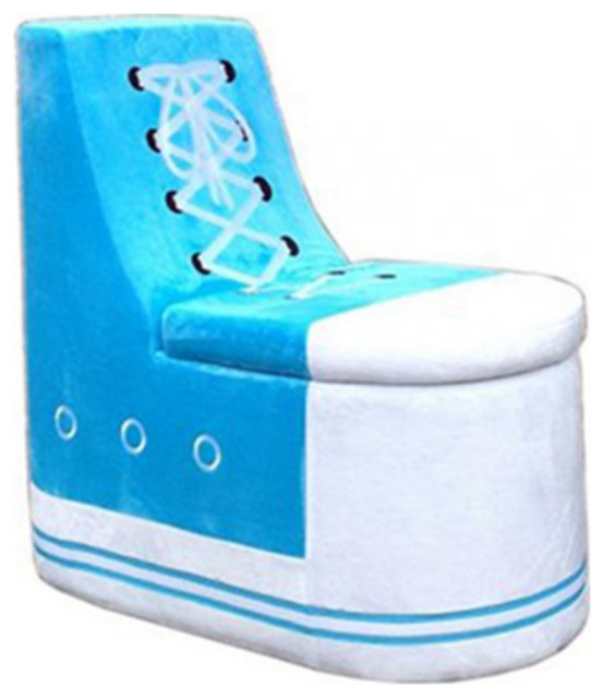 Sneaker Shoe Shaped Wooden Chair With Storage, Blue and White ...