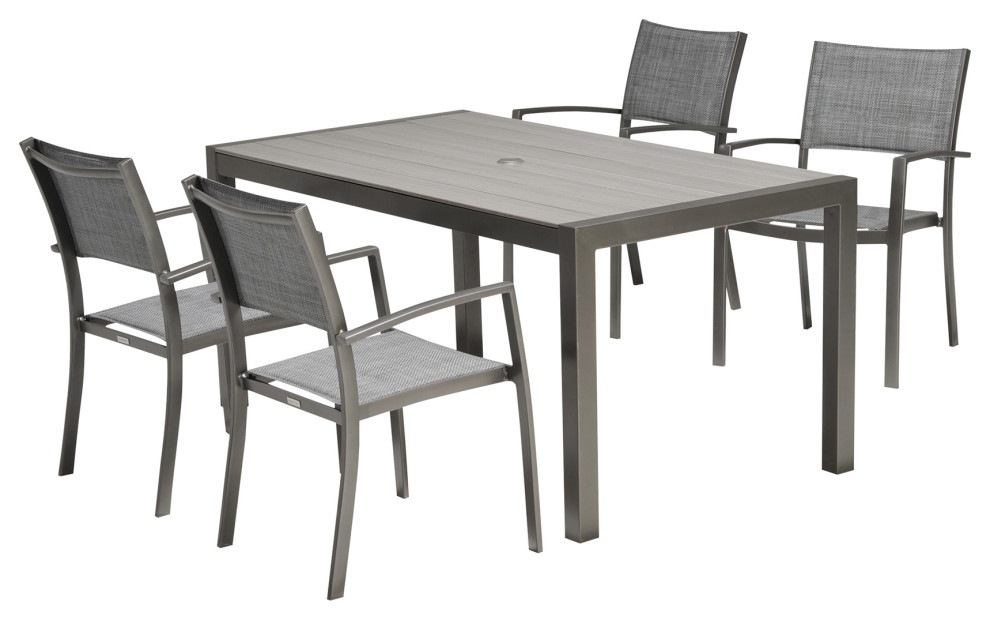 Solana 5 Piece Outdoor Aluminum Dining Set Cosmos Gray Finish With Wood Top Transitional Sets By Armen Living Solana 5 Piece Outdoor Aluminum Dining, Solana Bay 7-Piece Patio Dining Set