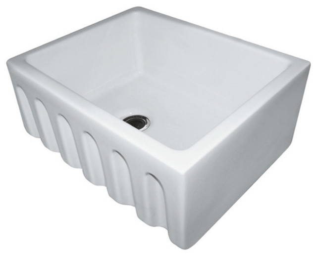 Reversible Smooth/Fluted Single Bowl Fireclay Farm Sink, White, 24"