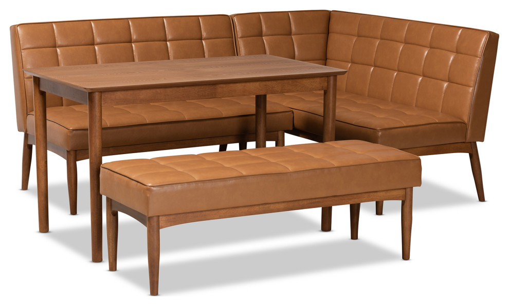 Devin Midcentury Modern 4Piece Dining Banquette Set Midcentury
