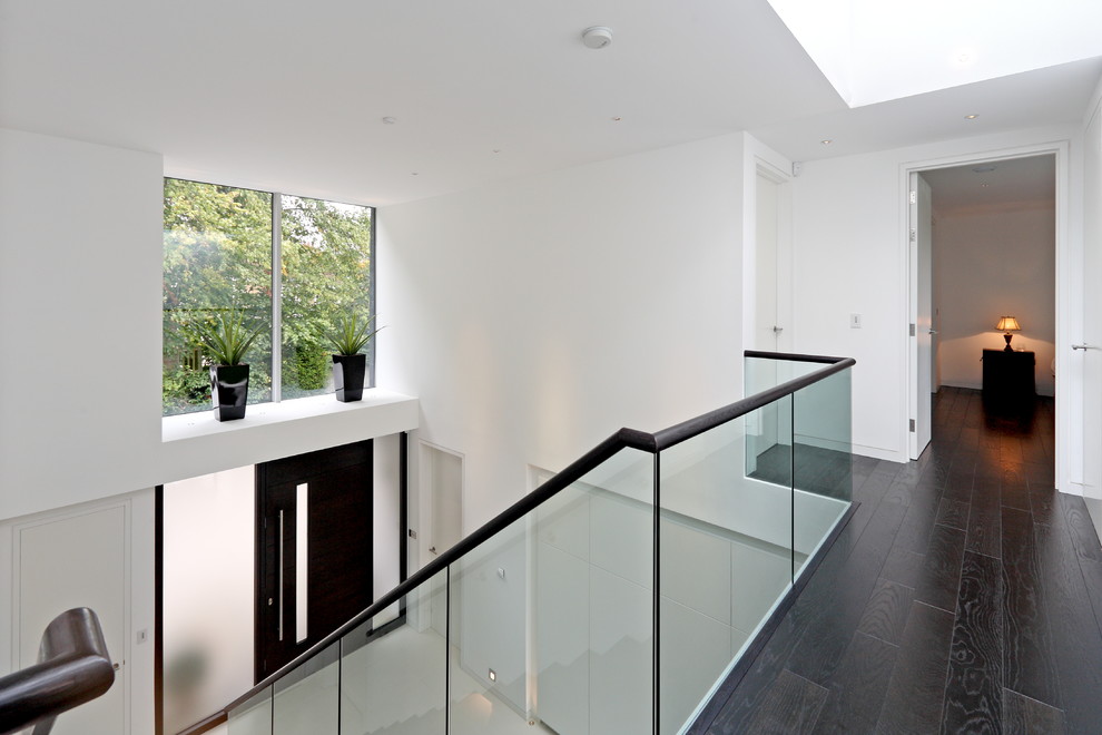 Photo of a contemporary hallway in Other with black floor.