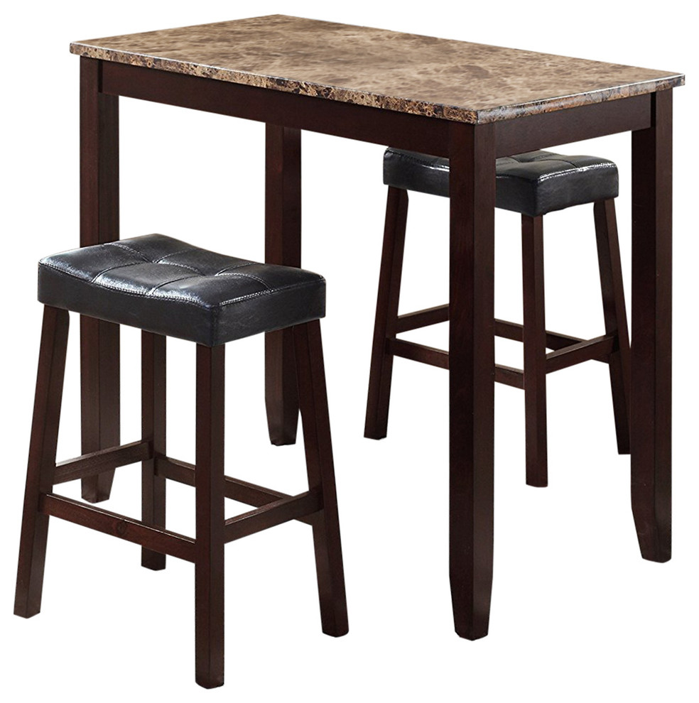 3Piece Counter Height Glossy Print Faux Marble Breakfast Table With