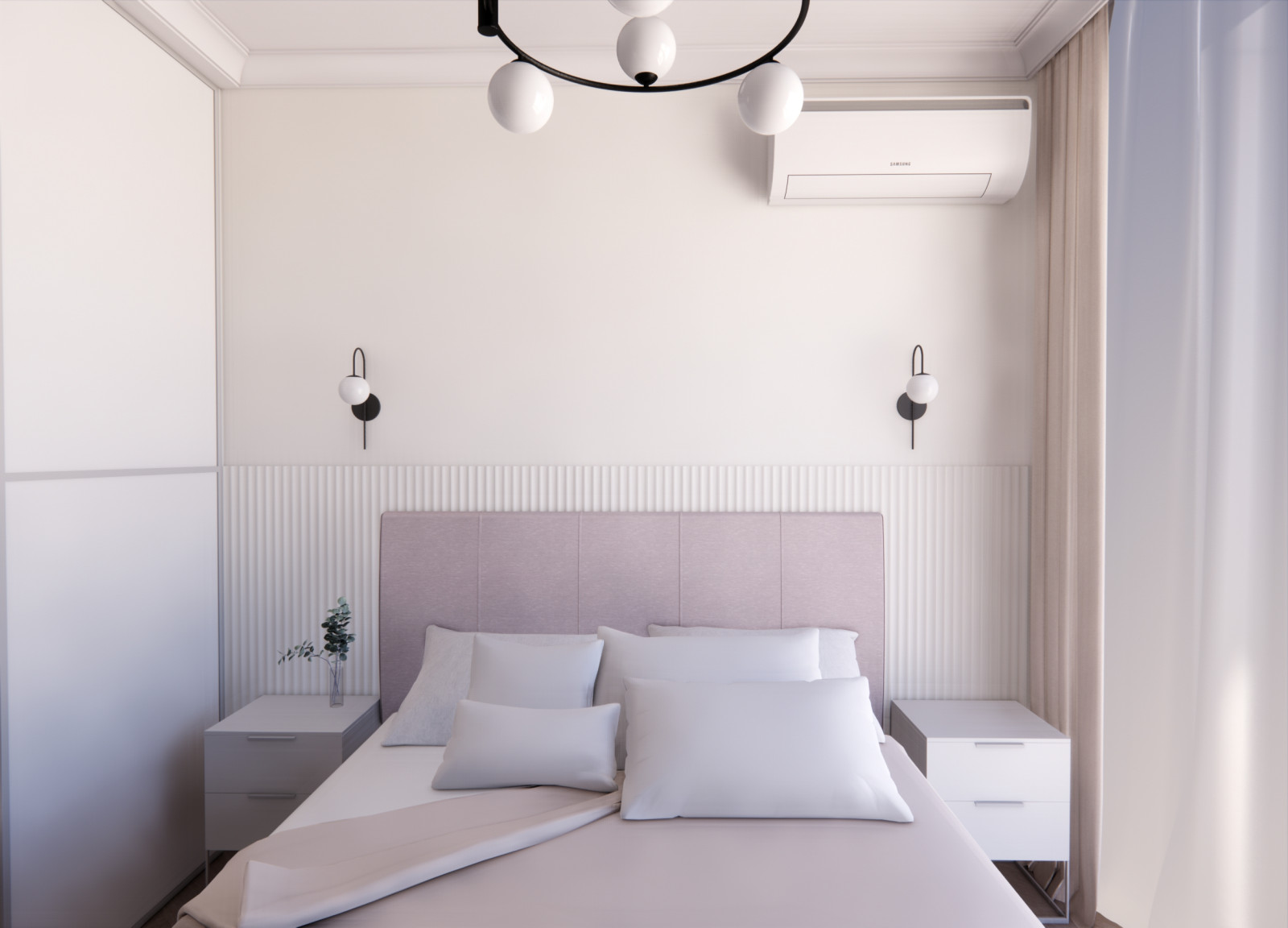 Белая небольшая спальня