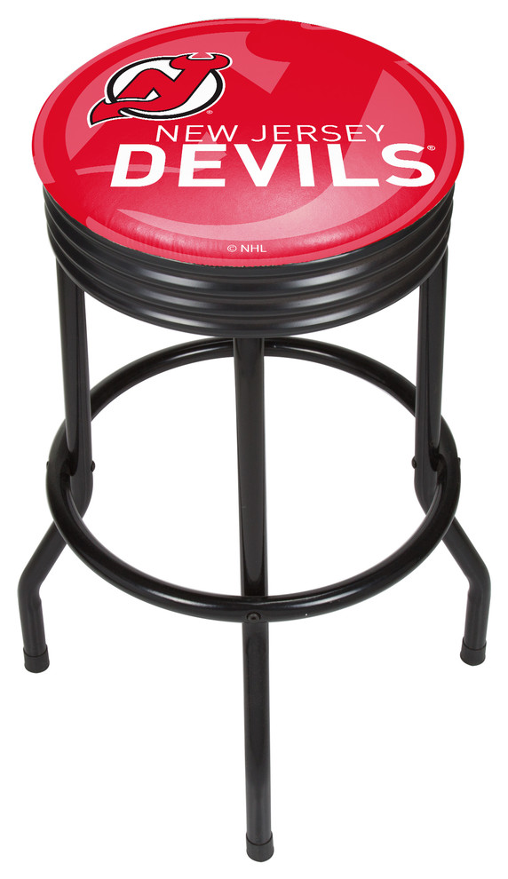 NHL Black Ribbed Bar Stool, New Jersey Devils Contemporary Bar
