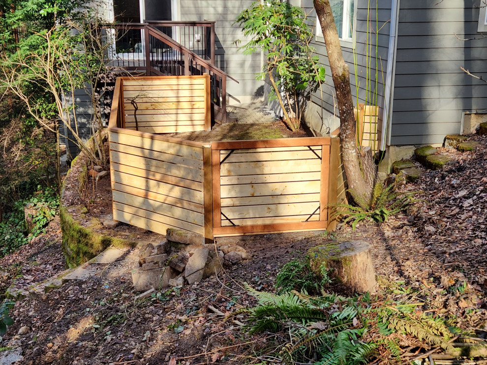 This is an example of a small hillside wood fence gate in Portland.