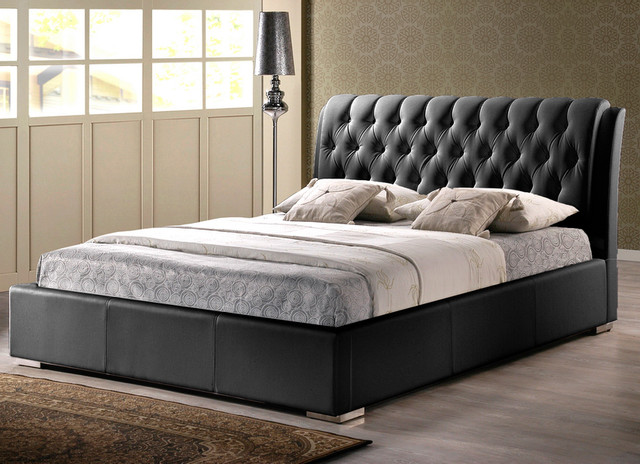 Bianca Black Modern Bed with Tufted Headboard - Full Size